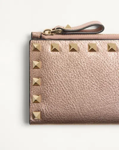 Valentino Rockstud Zipper Card Holder In Neutral