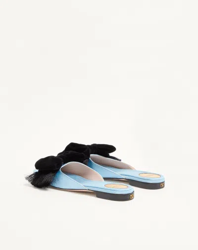 Valentino Reinette Bow-embellished Velvet-trimmed Satin Mules In Blue