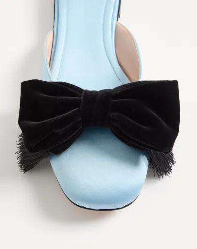 Valentino Reinette Bow-embellished Velvet-trimmed Satin Mules In Blue