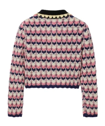 La Doublej Crochet-trimmed Geometric-pattern Sweater In Pink