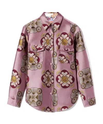 La Doublej Floral-print Jacquard Shirt Jacket In Purple