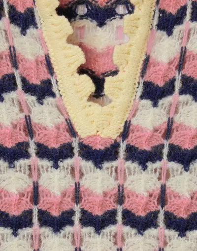 La Doublej Crochet-trimmed Geometric-pattern Sweater In Pink