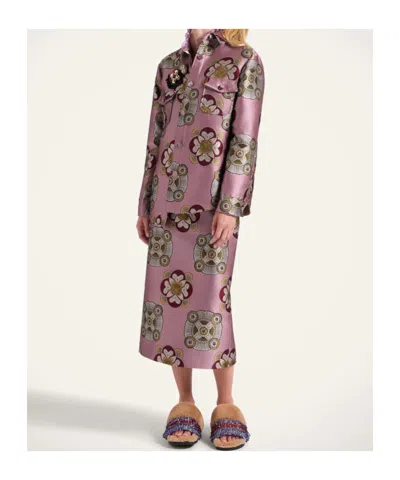 La Doublej Floral-print Jacquard Shirt Jacket In Purple