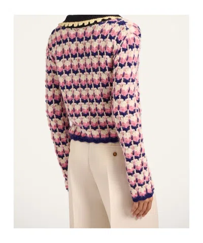 La Doublej Crochet-trimmed Geometric-pattern Sweater In Pink