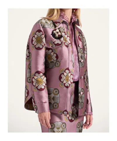 La Doublej Floral-print Jacquard Shirt Jacket In Purple