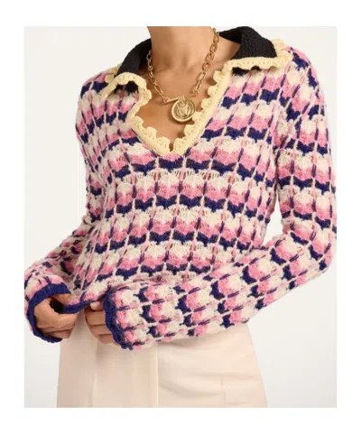 La Doublej Crochet-trimmed Geometric-pattern Sweater In Pink