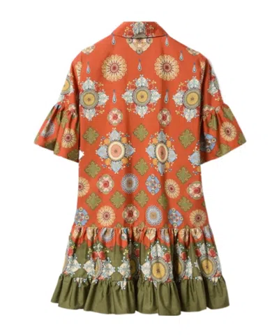 La Doublej Floral-print Ruffled Dress In Orange