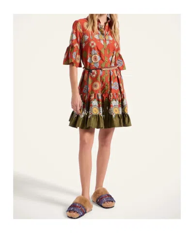 La Doublej Floral-print Ruffled Dress In Orange