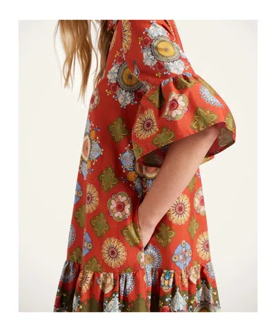 La Doublej Floral-print Ruffled Dress In Orange