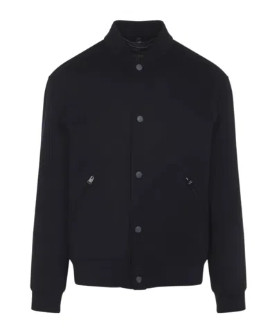 Canali Black Wool-cashmere Blend Jacket With Minimalist Design In Blue
