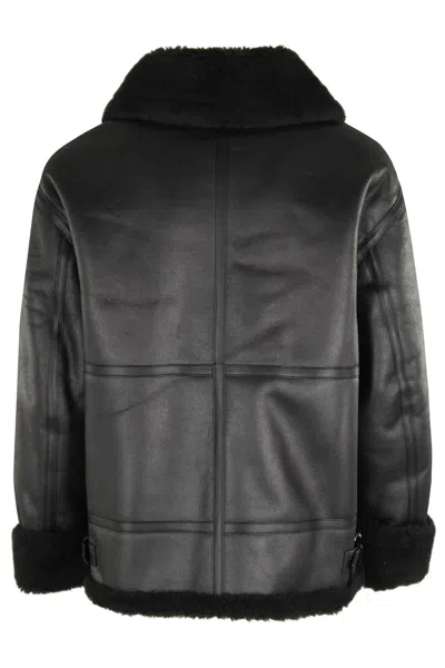 Dunst Unisex Loose Fit Shearling Jacket In Black