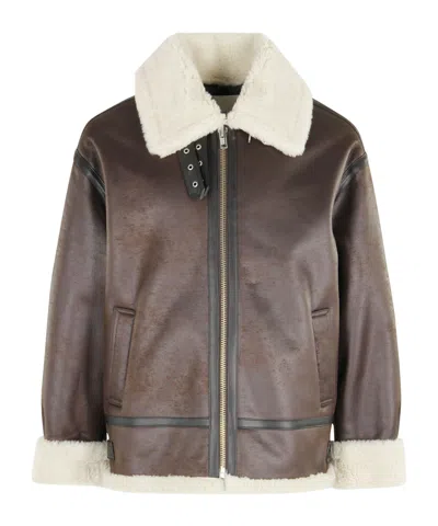 Dunst Loose Fit Line Shearling Jacket In Brown
