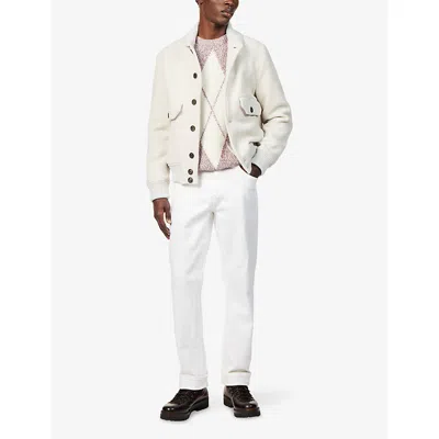 Eleventy Mens Lampone E Avorio Diamond-pattern Crewneck Wool Jumper Xl In Neutral