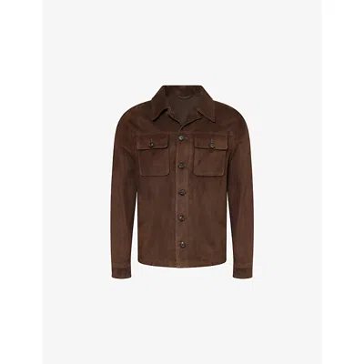 Eleventy Mens Cocoa Notched-collar Long-sleeve Suede Jacket In Brown