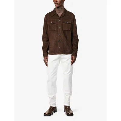 Eleventy Mens Cocoa Notched-collar Long-sleeve Suede Jacket In Brown