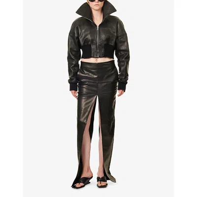 Rick Owens Womens Black Sliced Wool Maxi Skirt In Black