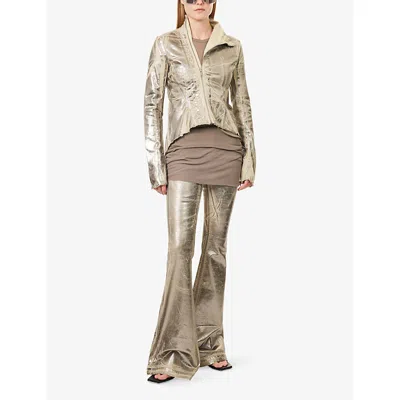 Rick Owens Drkshdw Womens Palladium Bolan Bootcut Metallic Cotton-blend Trousers In Silver