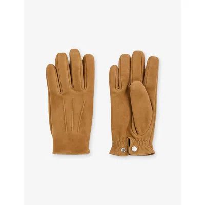 Sandro Mens Camel Stitch-detail Suede Gloves In Brown