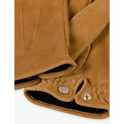Sandro Mens Camel Stitch-detail Suede Gloves In Brown