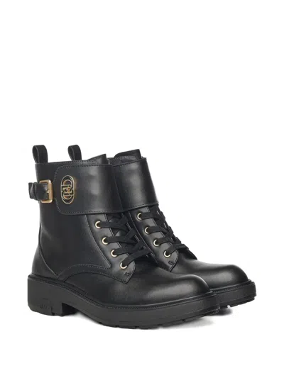 Liu •jo Buckle Logo Plaque Boots In Black