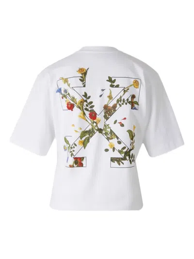 Off-white Logo Floral Cotton T-shirt In White