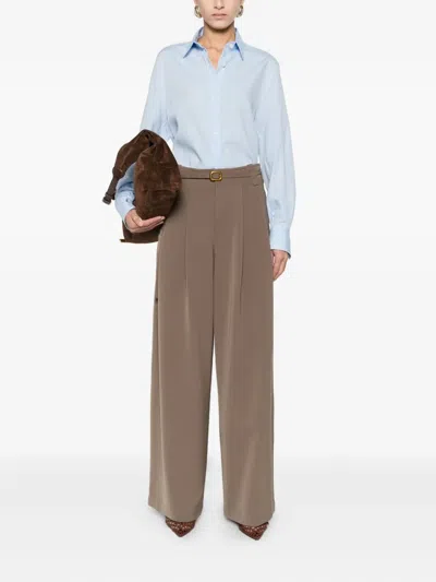 Isabelle Blanche Belted Pleated Trousers In Brown