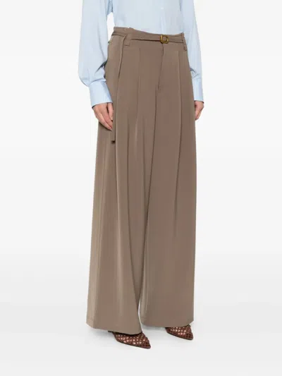 Isabelle Blanche Belted Pleated Trousers In Brown