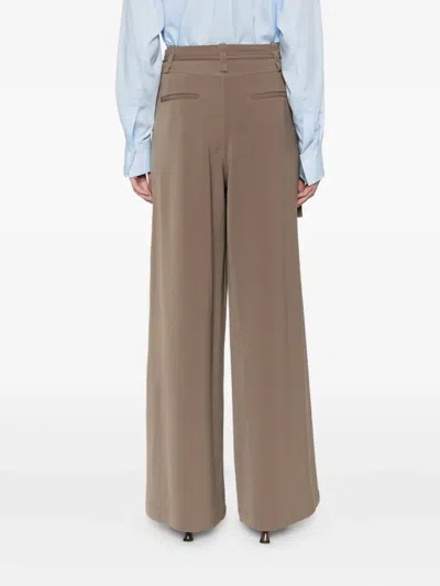 Isabelle Blanche Belted Pleated Trousers In Brown