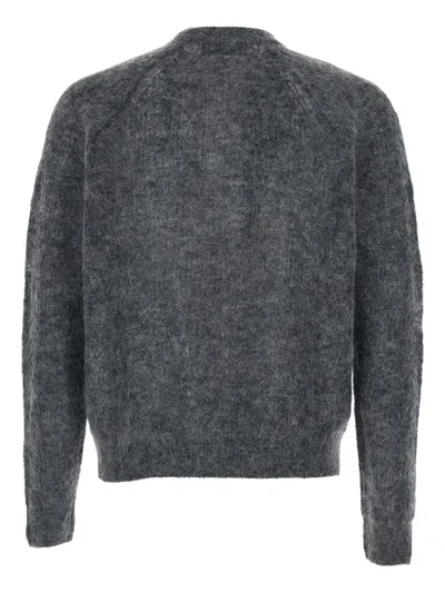 Tonywack Grey Crew Neck Cardigan With Brushed Effect In Mohair And Wool Blend Man In Gray