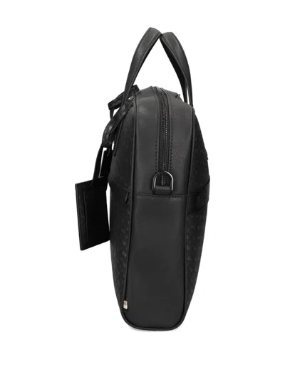 Hugo Boss Monogram Logo-plaque Top-handle Leather Messenger Bag In Black