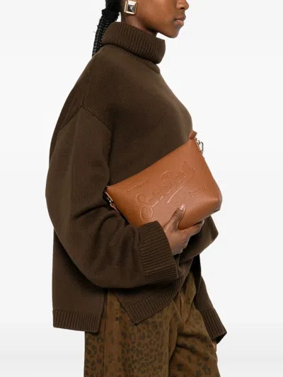 Mc2 Saint Barth Medium Trapezoidal Handbag In Textured Brown Finish In Brown