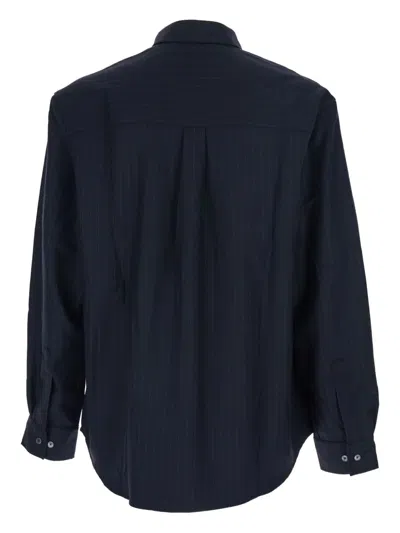 Tonywack Blue Pinstriped Shirt With Pointed Collar In Wool Blend Man In Blue