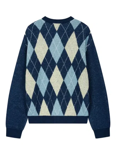 Studio Tomboy Diamond-pattern Cardigan In Blue