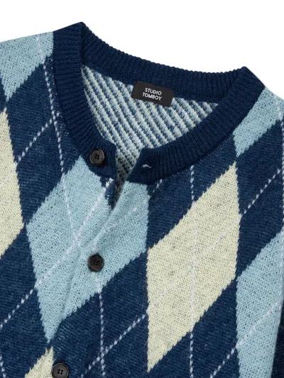 Studio Tomboy Diamond-pattern Cardigan In Blue