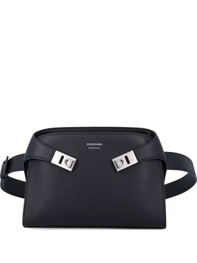 Ferragamo Leather Belt Bag Adjustable Strap In Black