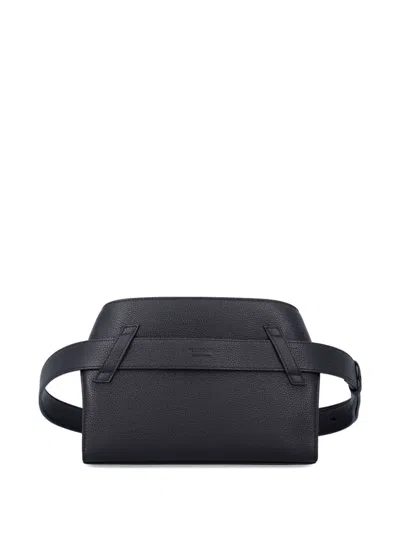 Ferragamo Leather Belt Bag Adjustable Strap In Black