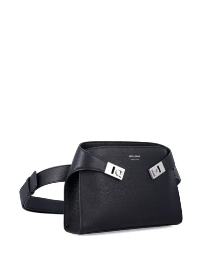 Ferragamo Leather Belt Bag Adjustable Strap In Black