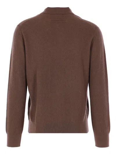 Zegna Cashmere Jacquard Long Sleeve Polo In Brown
