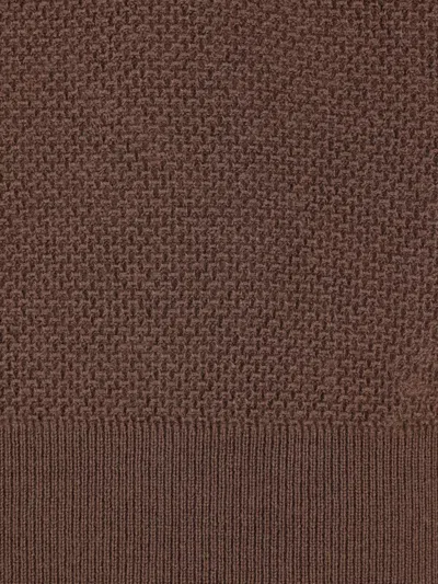 Zegna Cashmere Jacquard Long Sleeve Polo In Brown