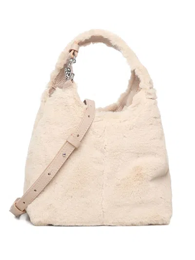 Coccinelle C-easy Bag In Faux Fur And Leather In Neutral