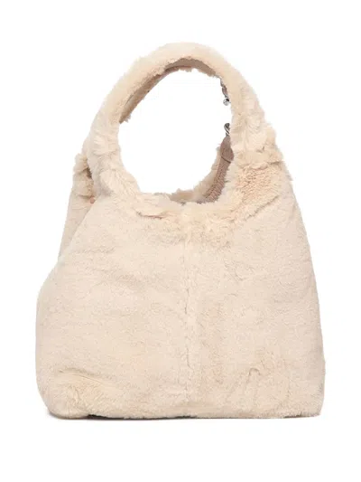 Coccinelle C-easy Bag In Faux Fur And Leather In Neutral