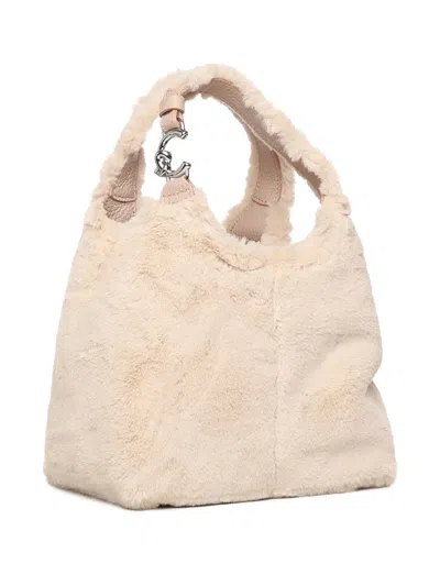 Coccinelle C-easy Bag In Faux Fur And Leather In Neutral