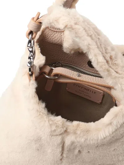 Coccinelle C-easy Bag In Faux Fur And Leather In Neutral
