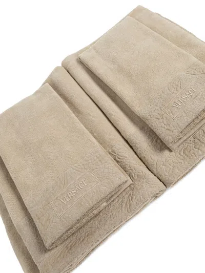 Versace Embossed-logo Bath Towel (set Of Five) In Nude