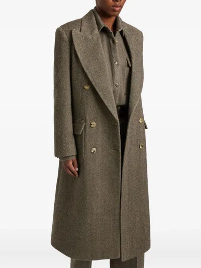 Ermanno Scervino Herringbone Double-breasted Coat In Brown