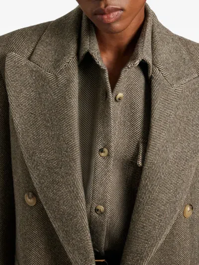 Ermanno Scervino Herringbone Double-breasted Coat In Brown
