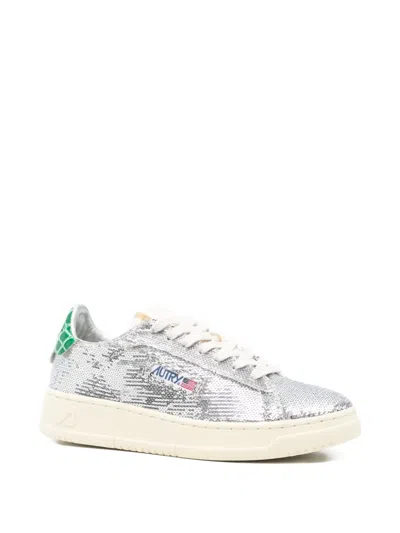 Autry Dallas Low Sneakers Featuring Crystals In Silver