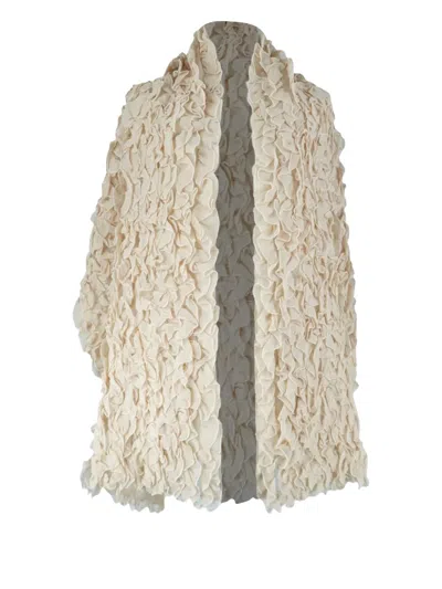 Pre-owned Giorgio Armani Ruffled Silk Shawl In Neutral