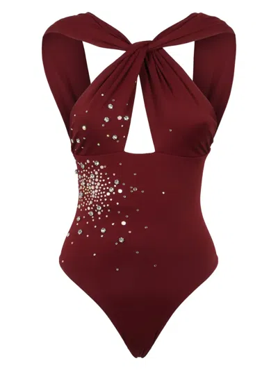 Des_phemmes Rhinestone-embellished Swimsuit In Burgundy