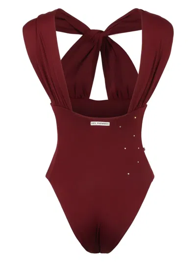 Des_phemmes Rhinestone-embellished Swimsuit In Burgundy